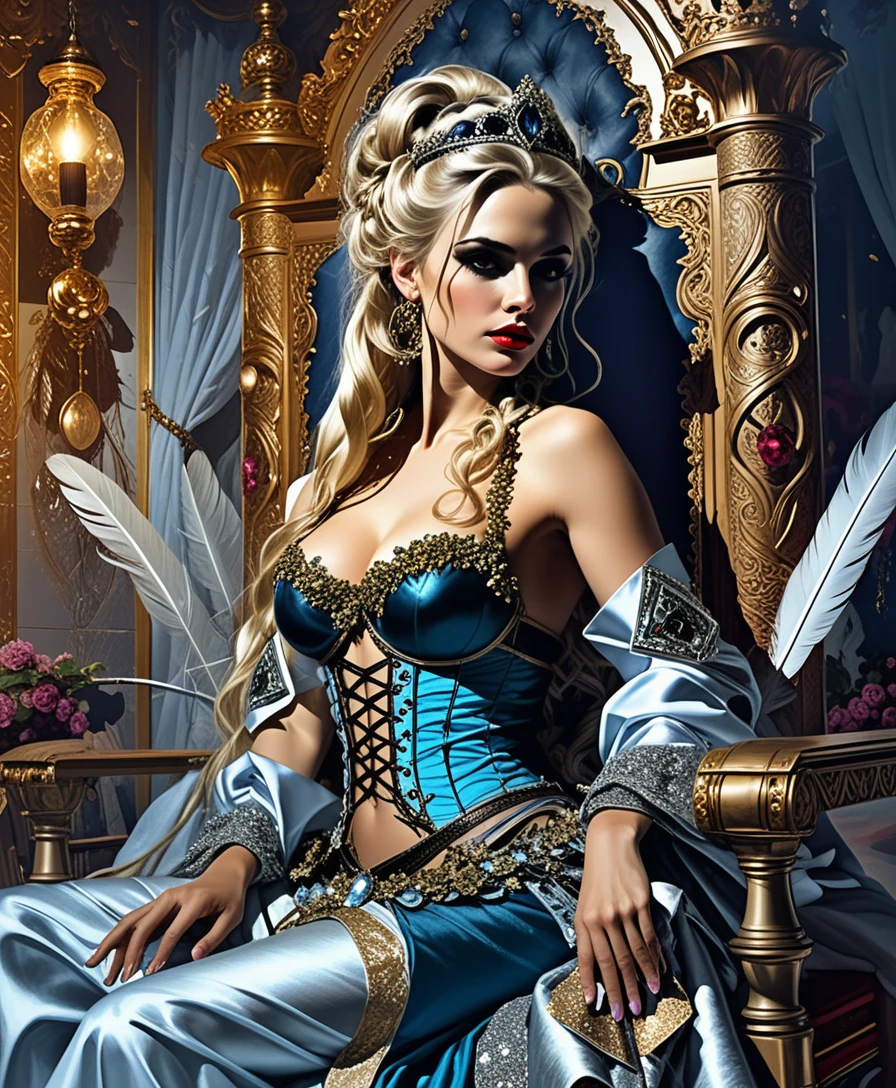 Norse warrior sorceress in a royal castle throne room