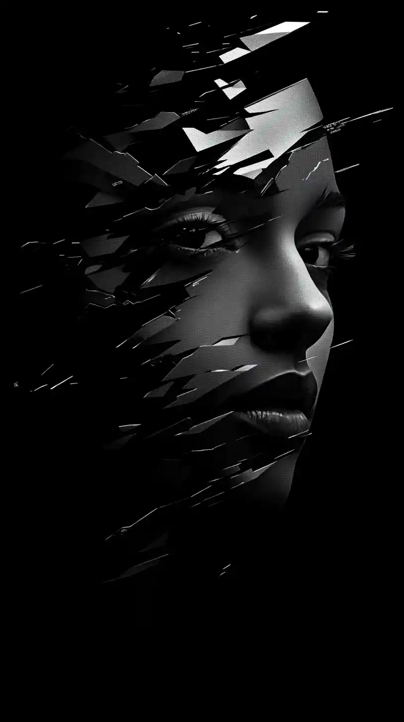 Rostro humano vectorial minimalista hecho añicos en fragmentos geométricos