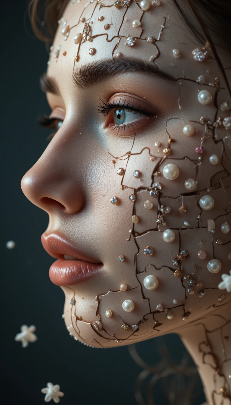 Side profile portrait of a girl made of puzzle pieces