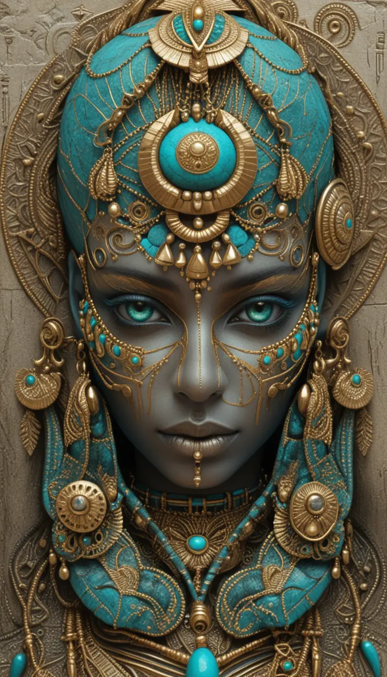Mystical cybernetic Egyptian goddess with jeweled headdress