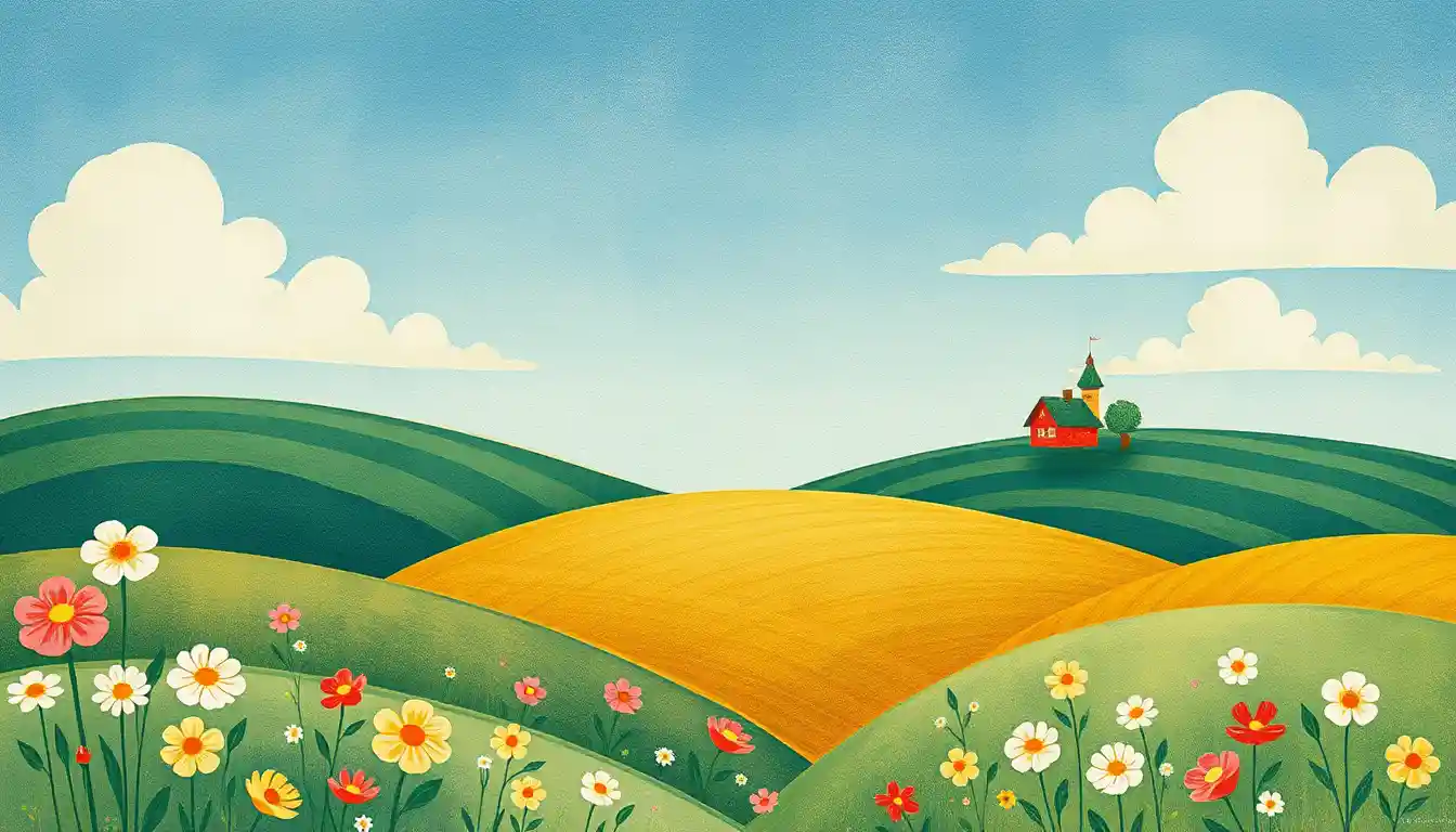 Flores de arte folclórica fantasiosas en un campo pastel de cuento