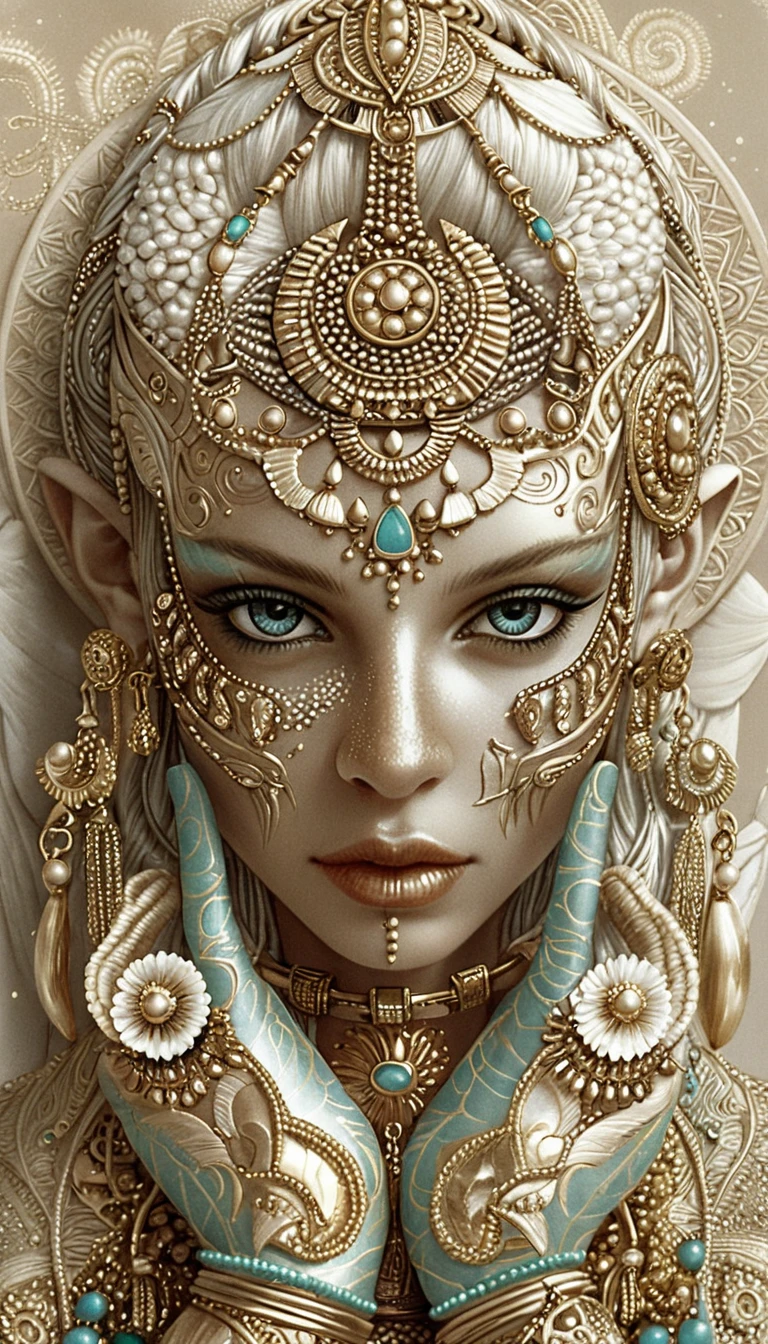 Mystical Cybernetic Egyptian Goddess Portrait With Golden Ornaments