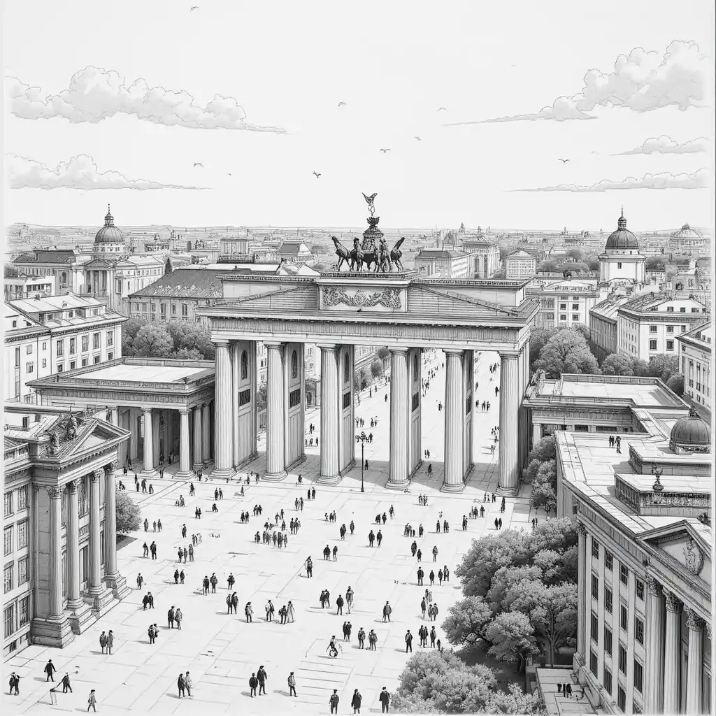 Graphite cityscape of Berlin with Brandenburg Gate view
