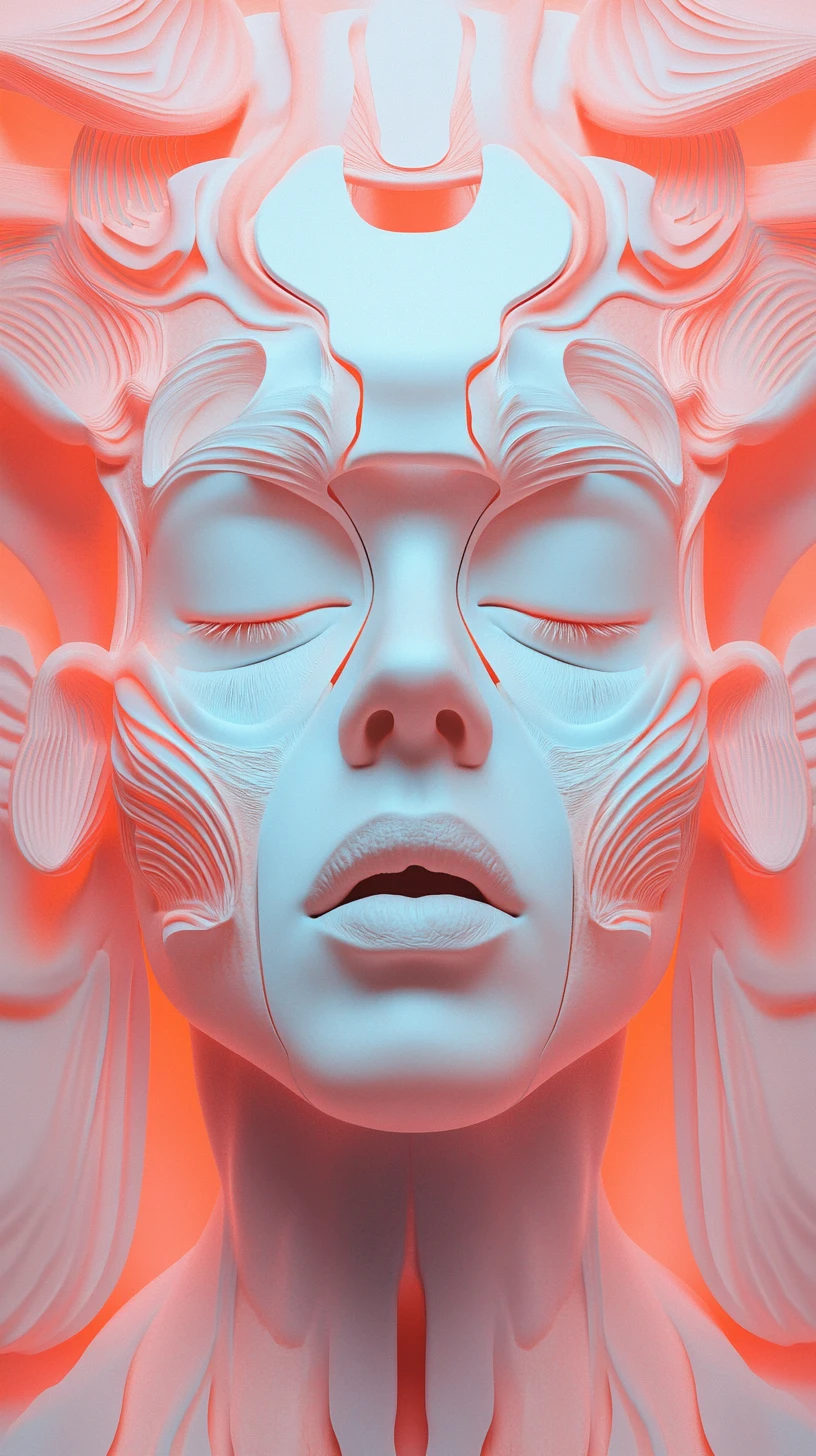 Dramatic abstract design with symmetrical soft colored cutouts