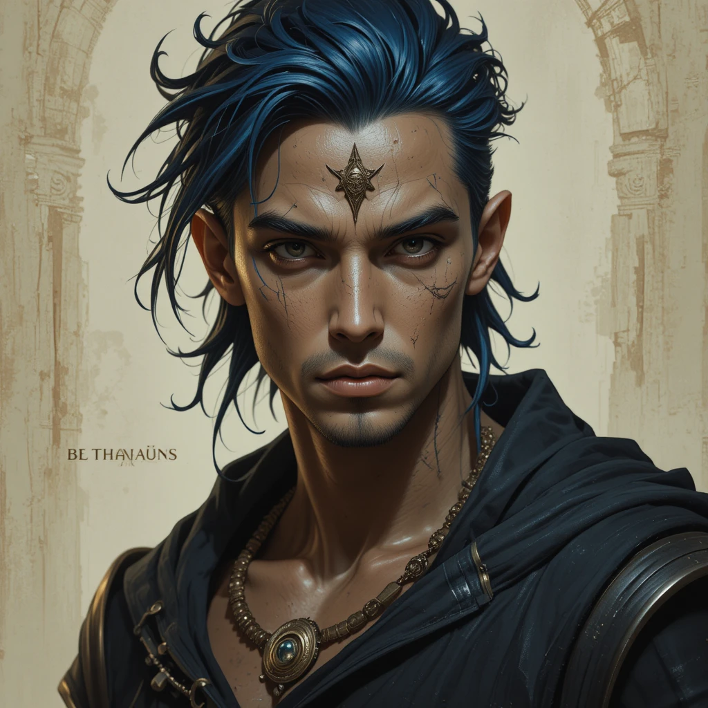 Dios de la muerte pálido y fantástico con ojos y cabello oscuros