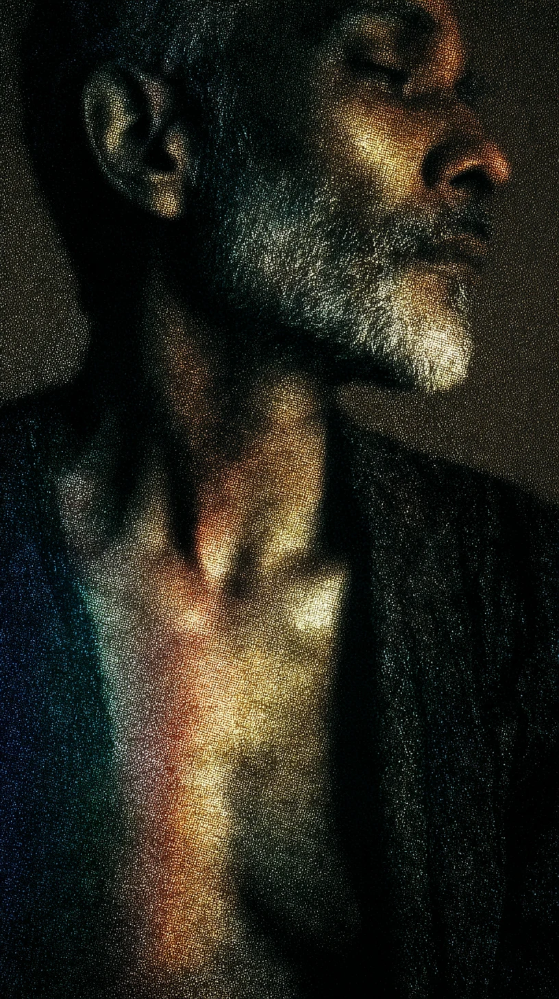 Melancholic close up portrait of a middle aged Indian man
