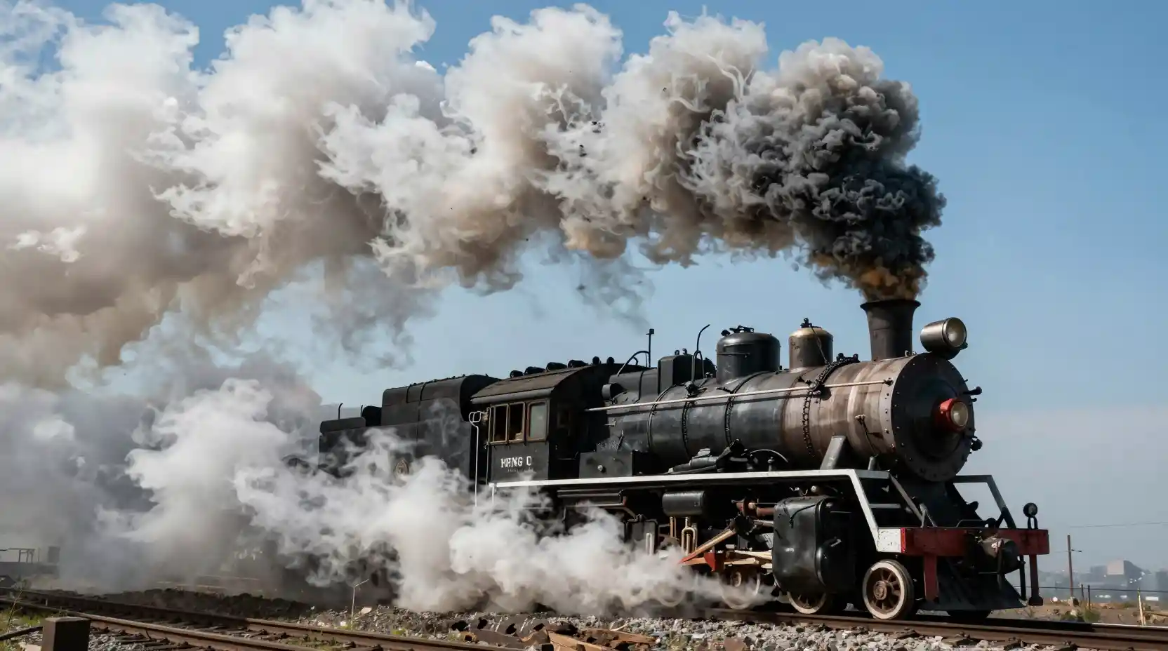 Cinematic steam train climbing a steep mountain slope
