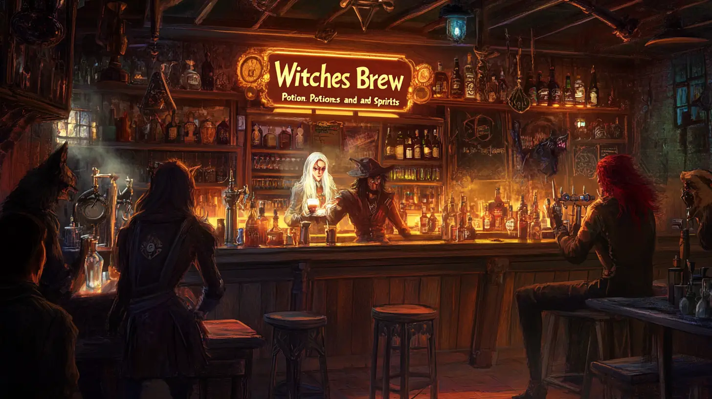 Steampunk-Hexen-Barkeeperin in einer magischen Fantasy-Bar