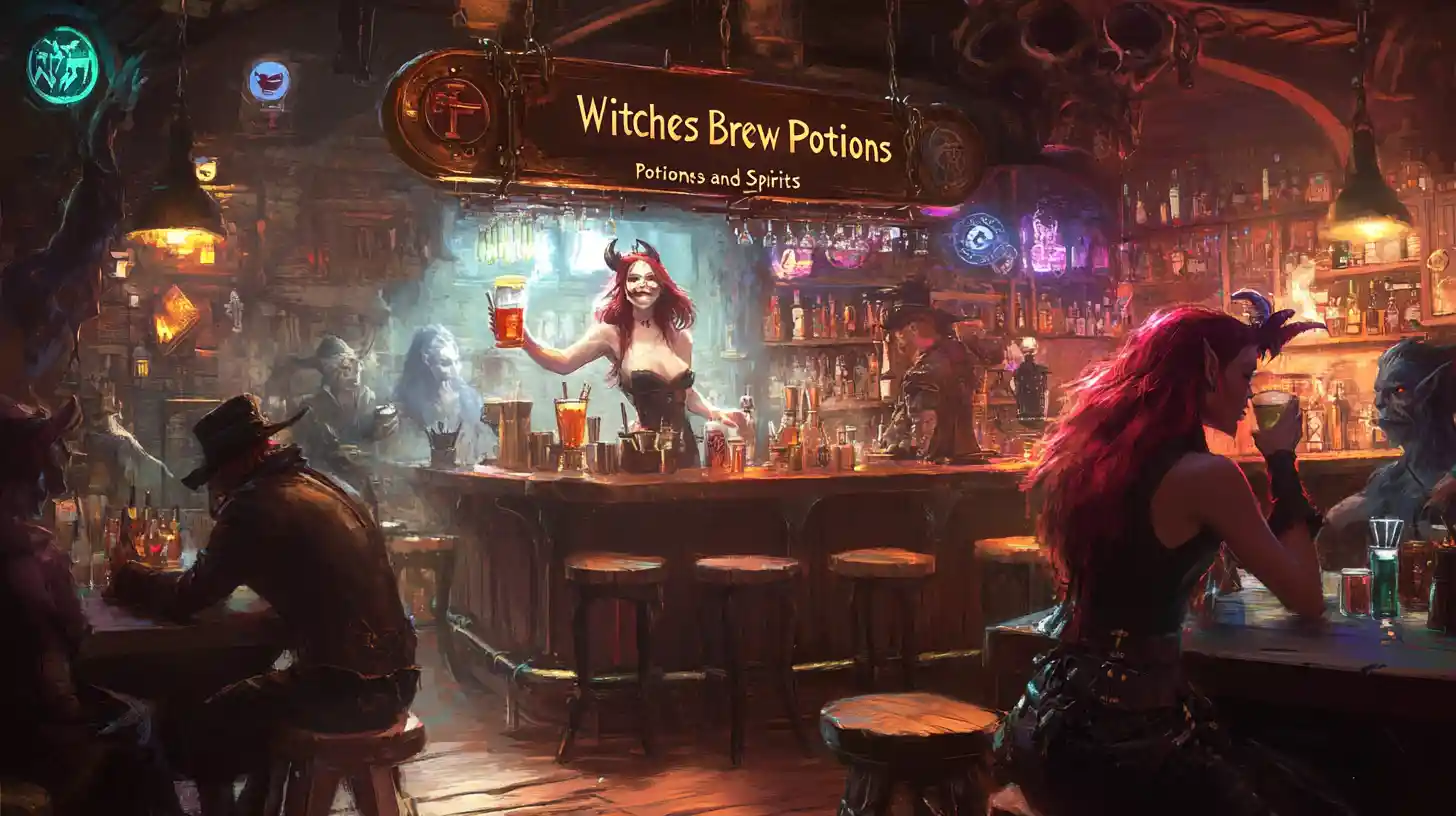 魔法ファンタジーバーのスチームパンク魔女バーテンダー