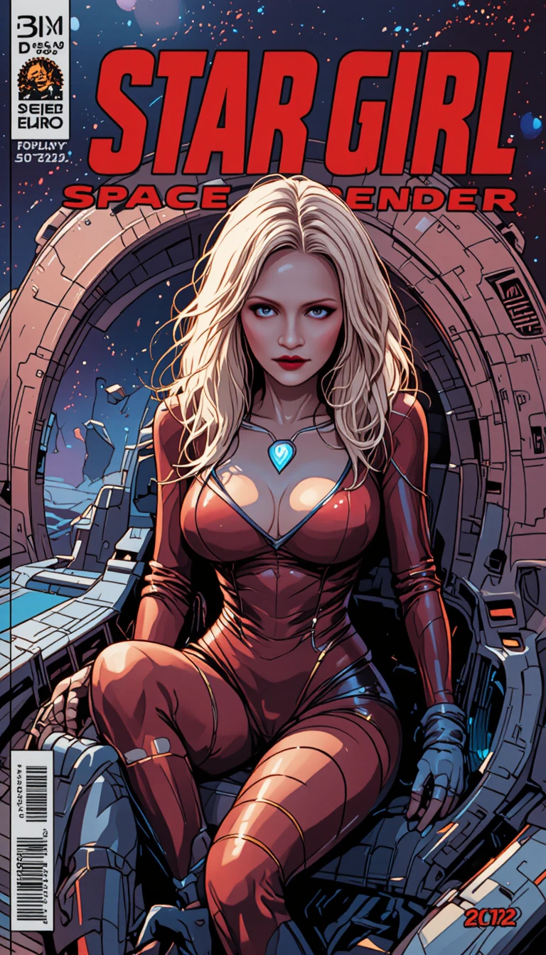 Anime-Raumfahrerin auf einem Retro-Sci-Fi-Comicheft-Cover