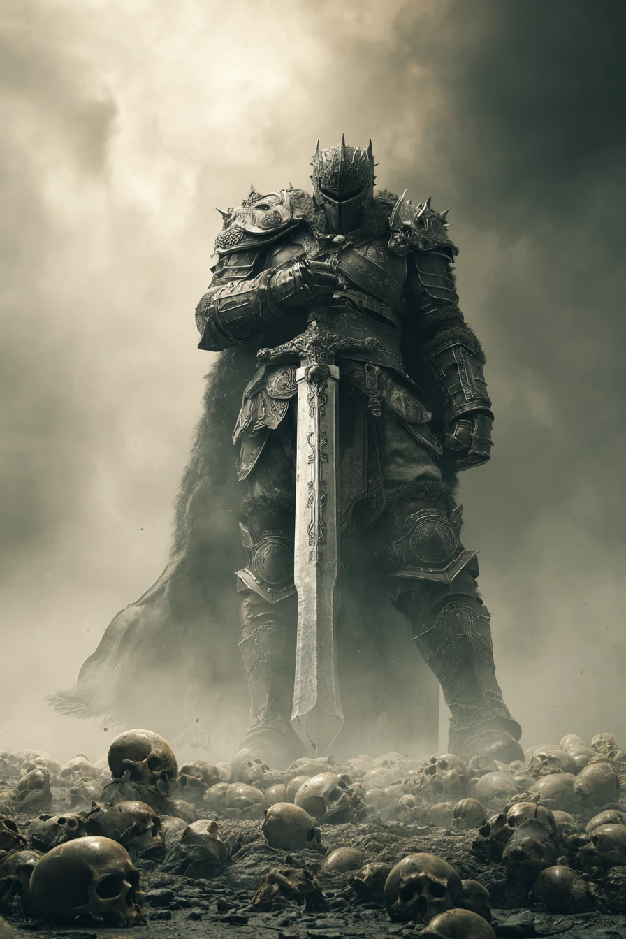 Paladin goliath warrior on skull strewn battlefield