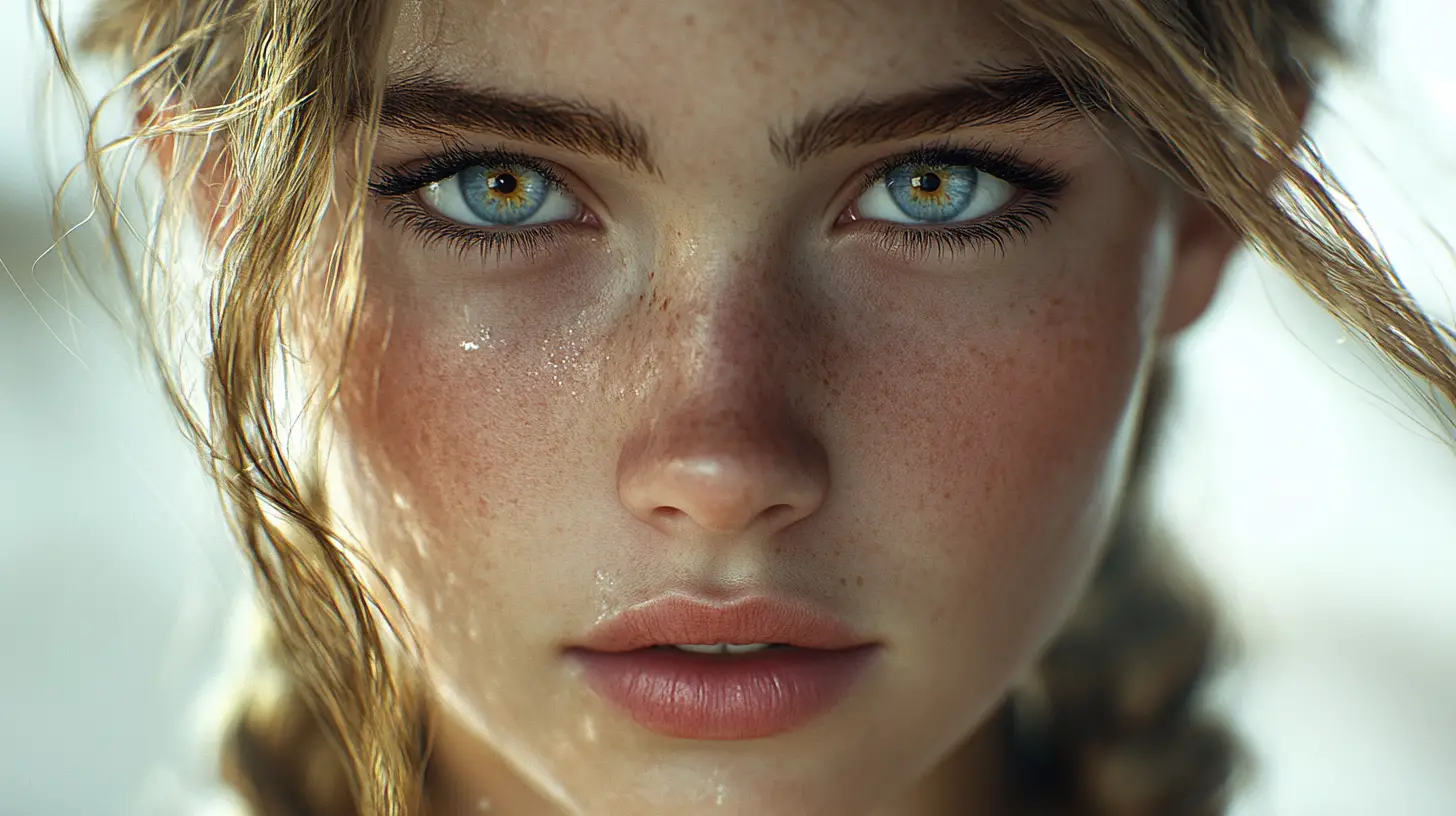 Intimate natural light portrait of a blue eyed young woman