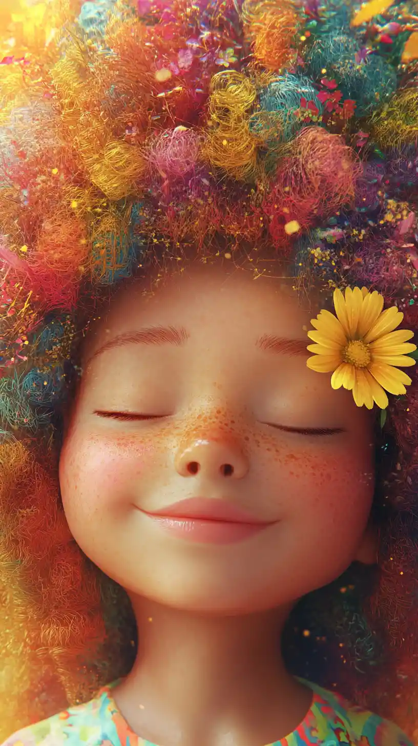Joyful young girl portrait with colorful textured hair
