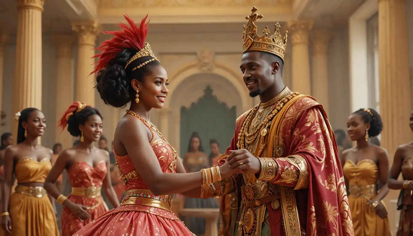 Igbo princess Amara dancing beside King Eze Chukwudi