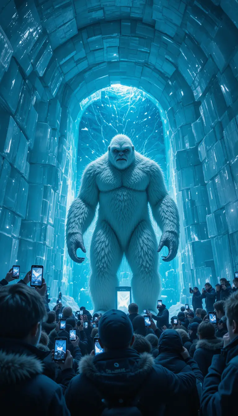 Yeti Encased In Ice Surrounded By Inuit Photographers