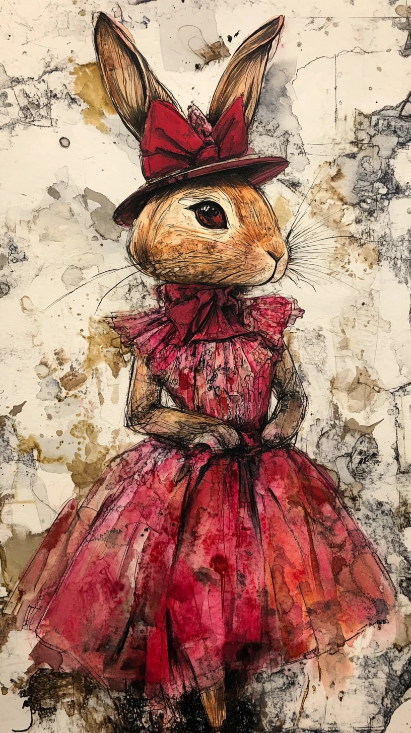Whimsical Rabbit In Avant Garde Dress And Matching Hat