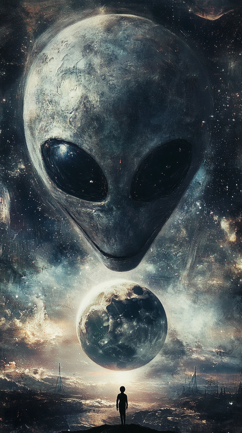 Surreal Alien Portrait Filled With Tranquil Deep Space Scene
