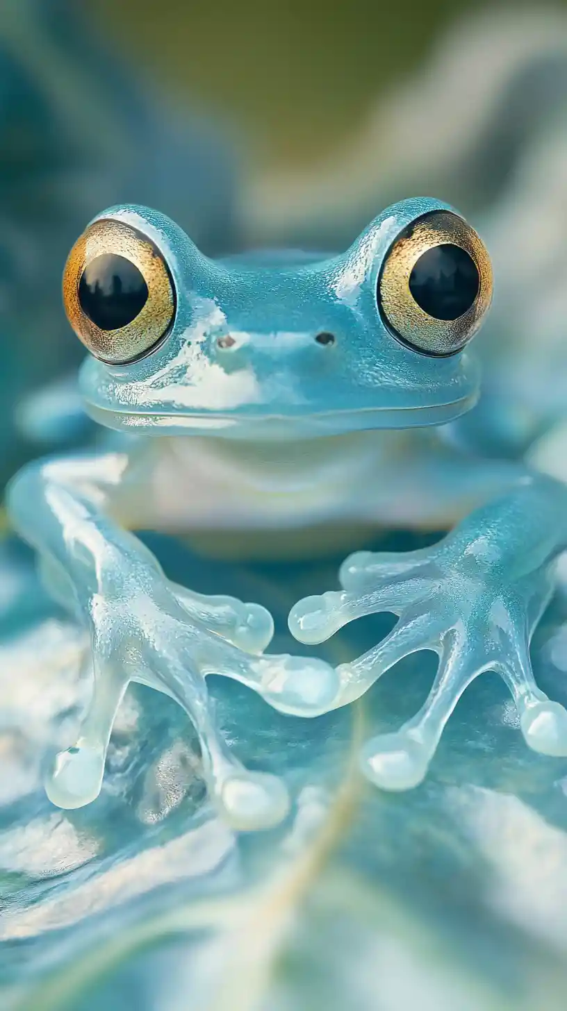 Surreal illusion of a strange glass frog scene