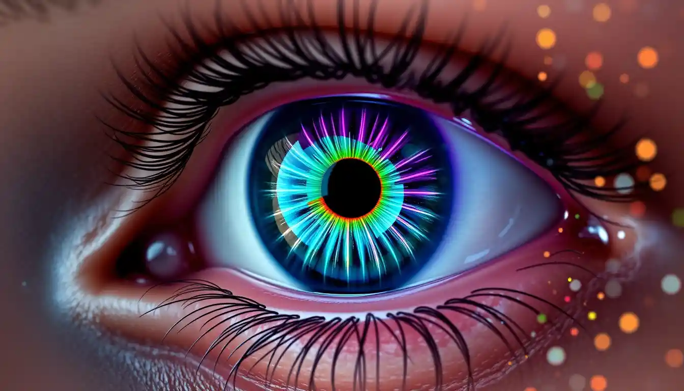 Surreal macro close up of a human eye with cosmic colors