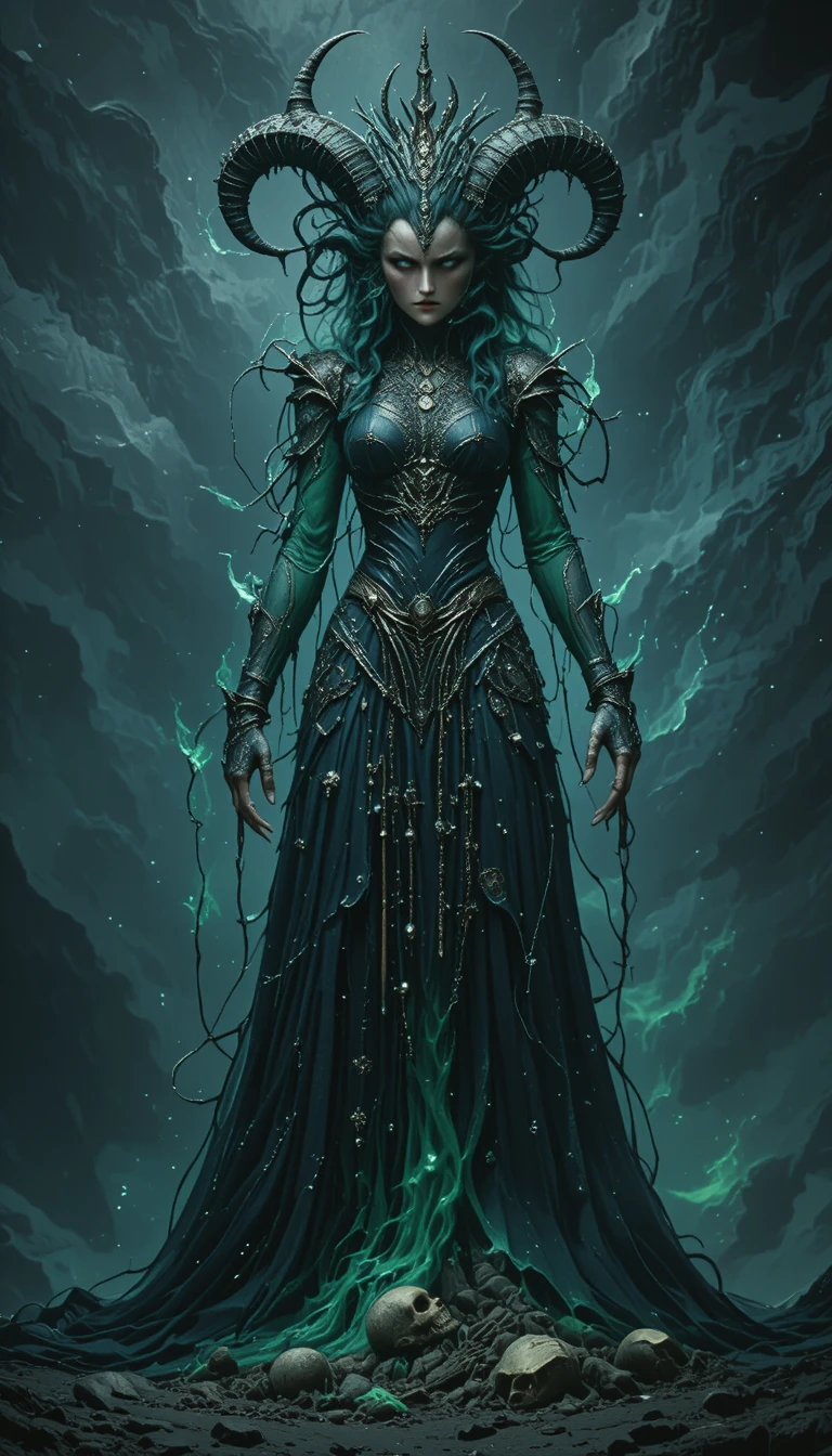 Dark necromancer queen in swirling necrotic mist