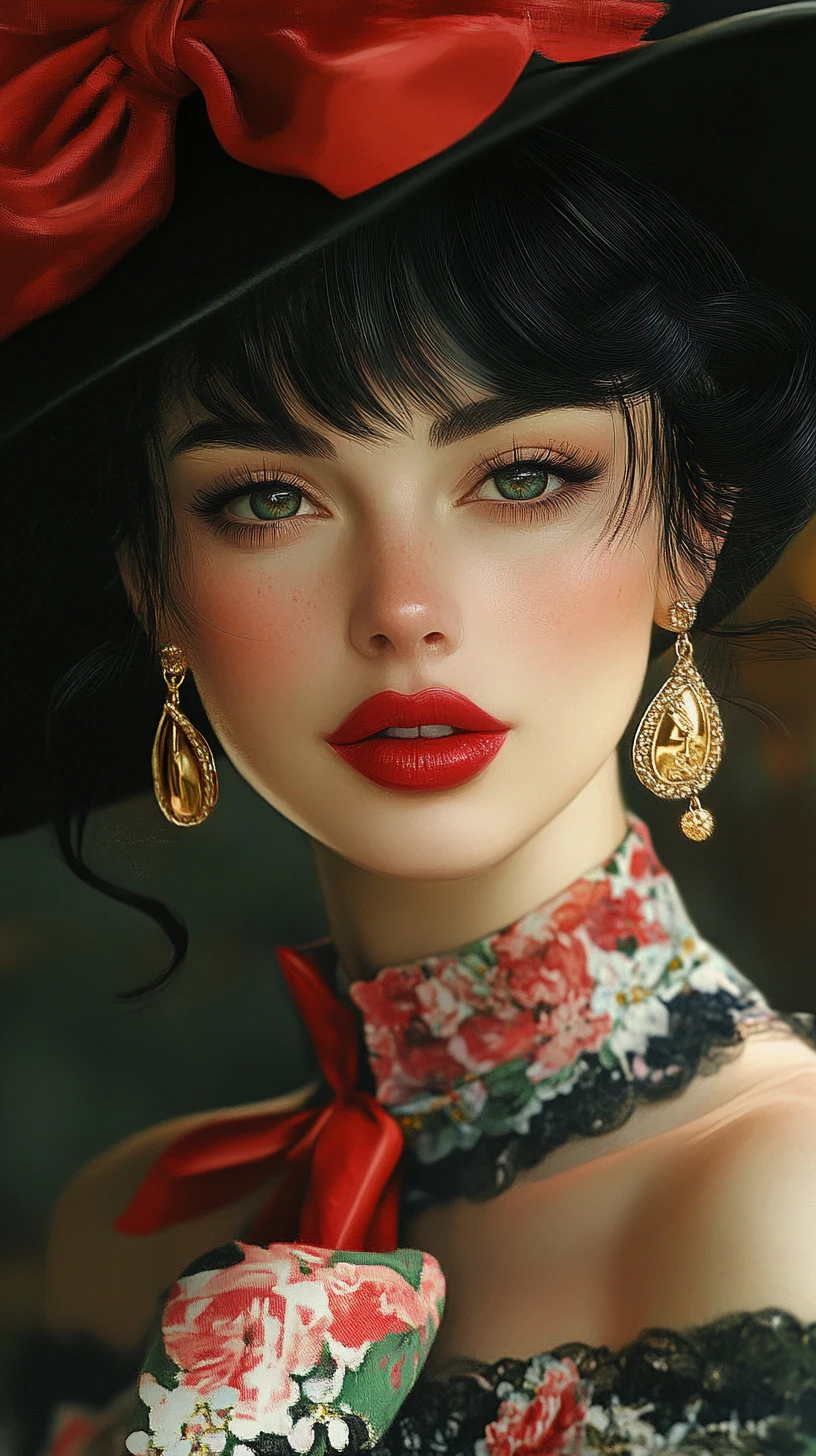 Retro cartoon woman in floral dress with dramatic key light