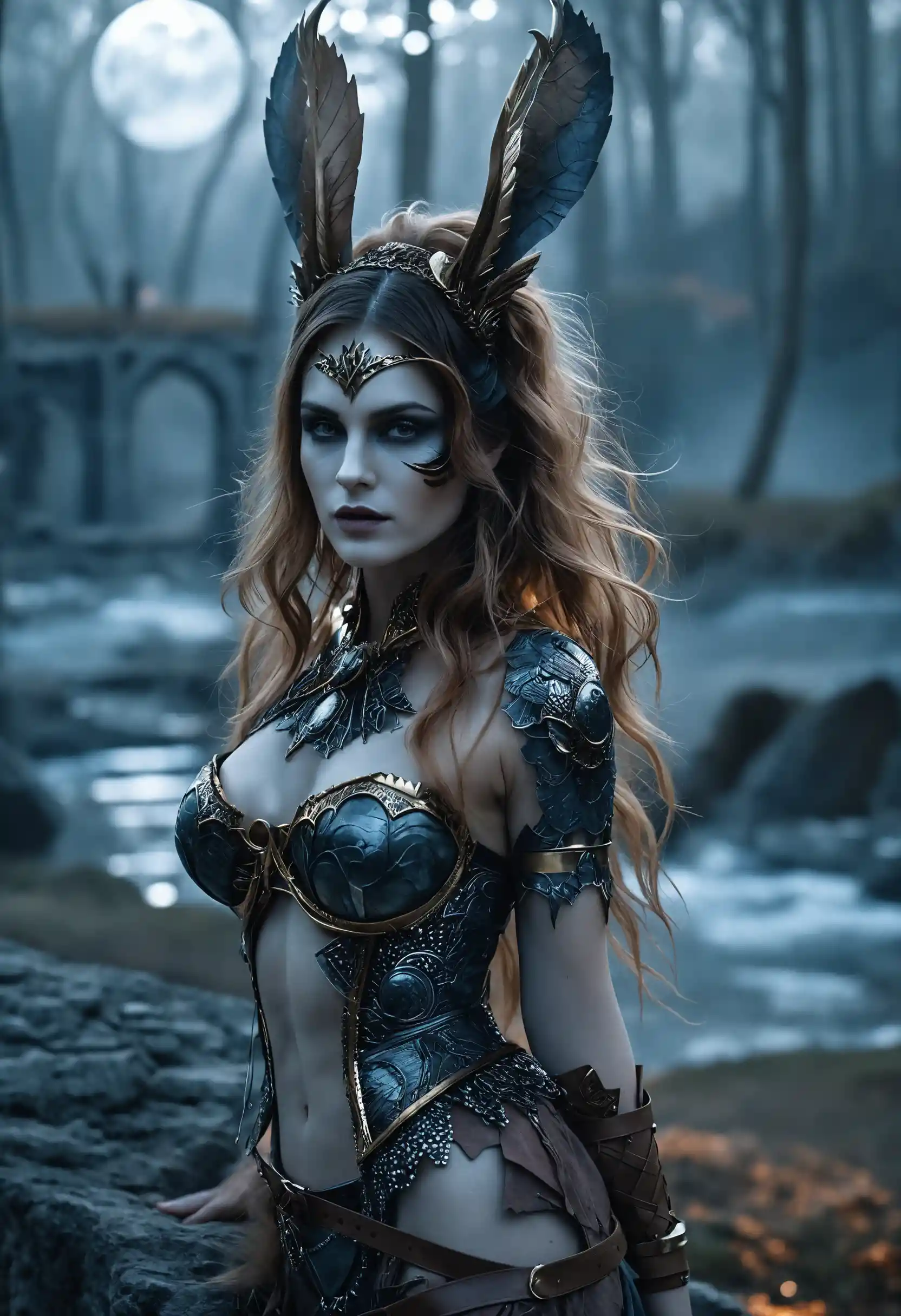 Cinematic full body woman in a dark fantasy scene