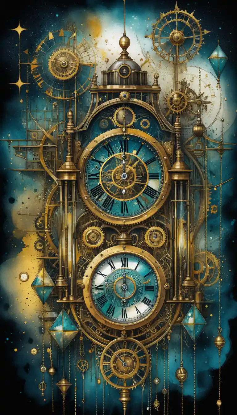 Surreal steampunk smartphone fused with glowing clockwork