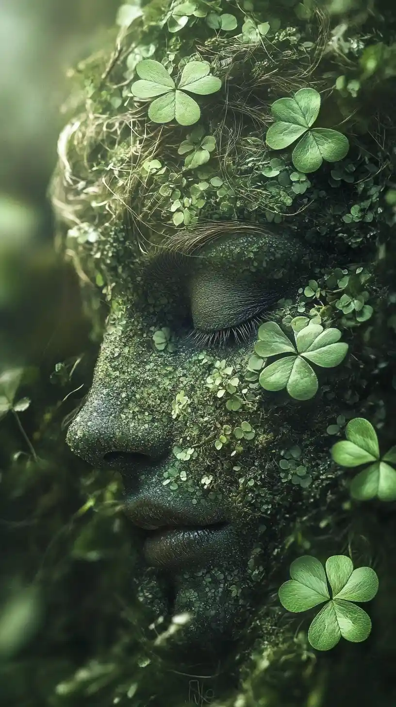 Surreal shamrock illusion in dark fairytale fantasy scene