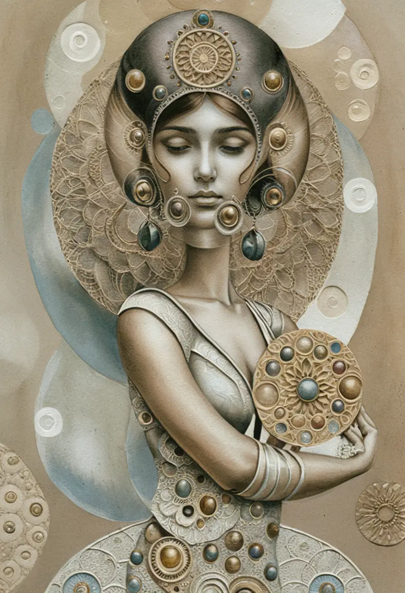 Figura femminile serena in un sacro alone di mandala ornato