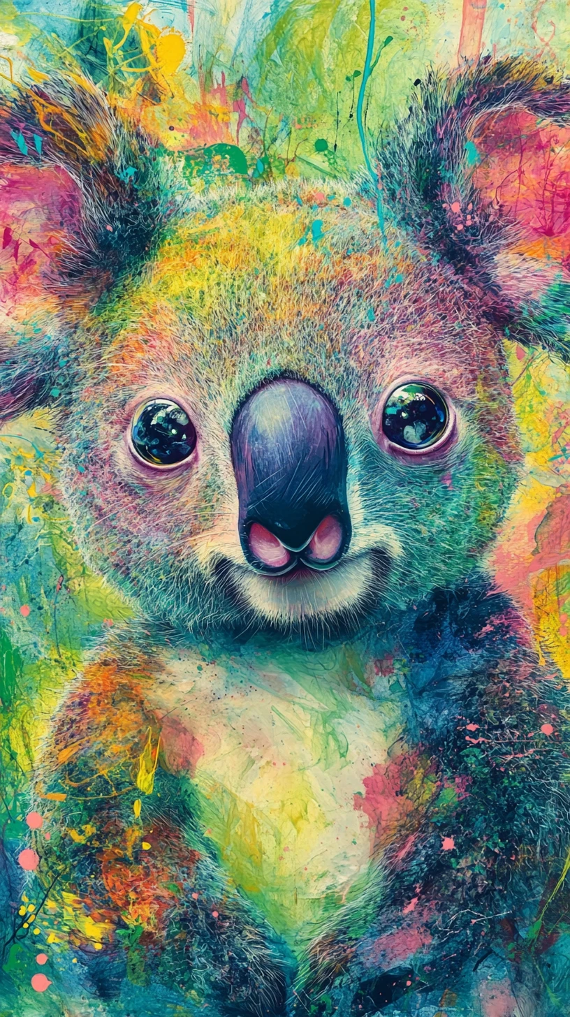 Surreal koala creature with hypnotic eyes in vivid colors