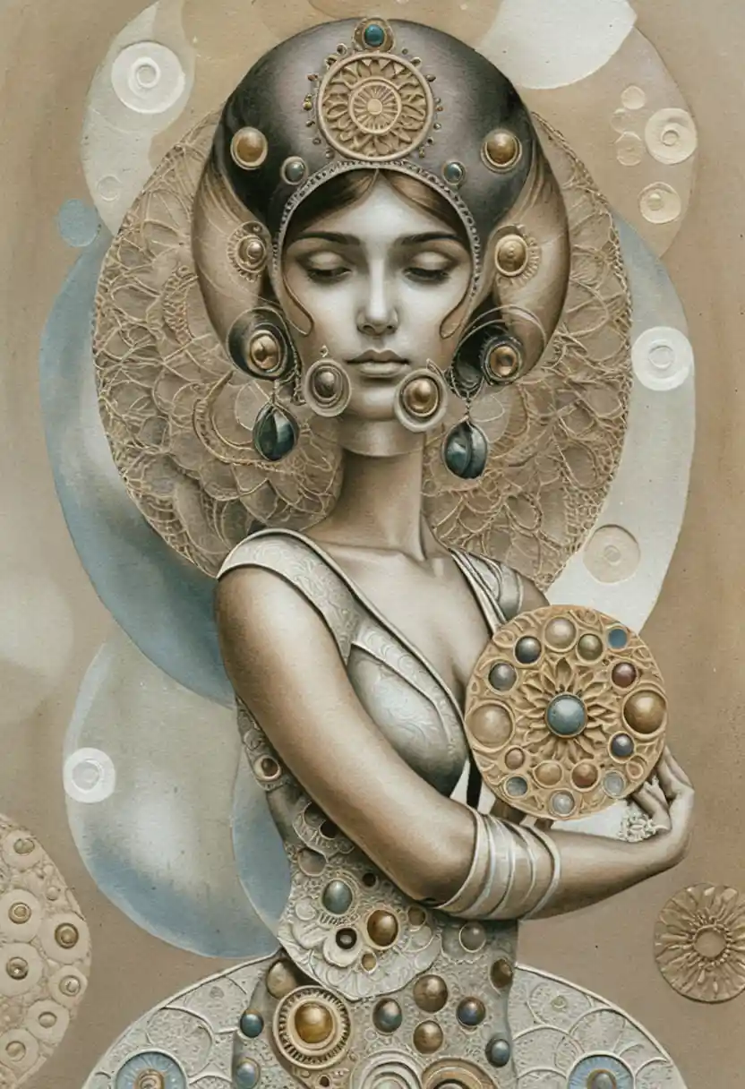 Figura femminile serena in un sacro alone di mandala ornato
