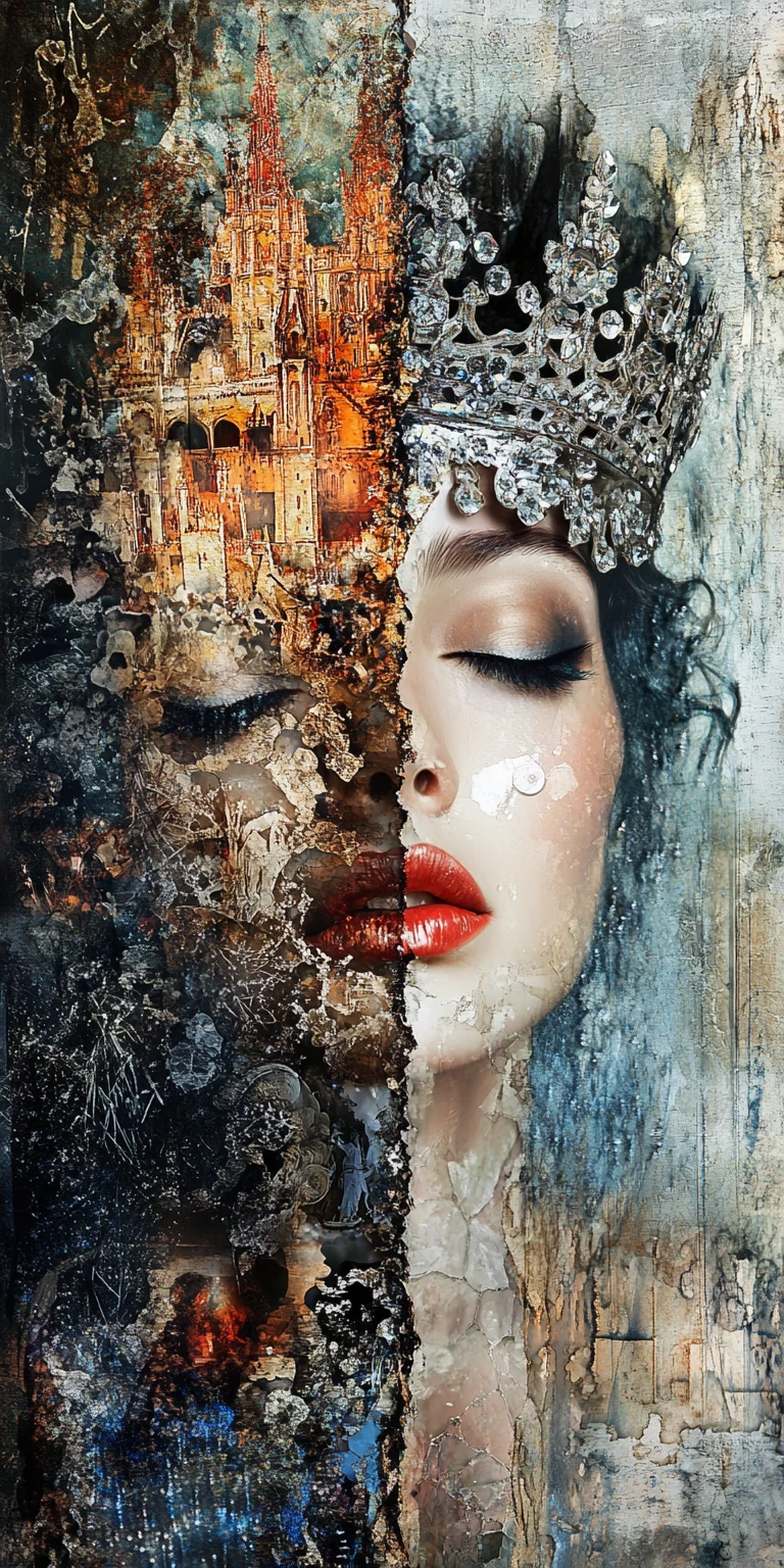 Dramatic fantasy castle collage with princess and rain