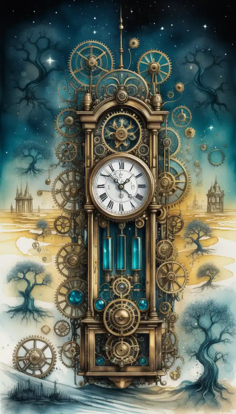 Steampunk-Smartphone-Uhr mit verschmolzenem Messing-Uhrwerk und Sternen
