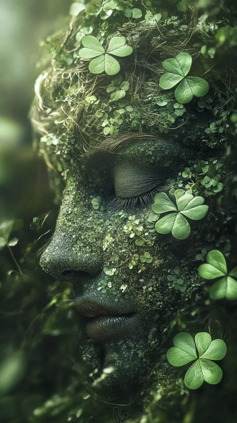 Surreal shamrock illusion in dark fairytale fantasy scene