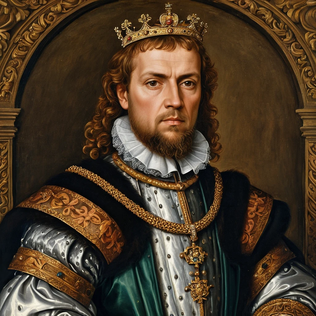 Retrato renacentista de un rey escocés con atuendo real