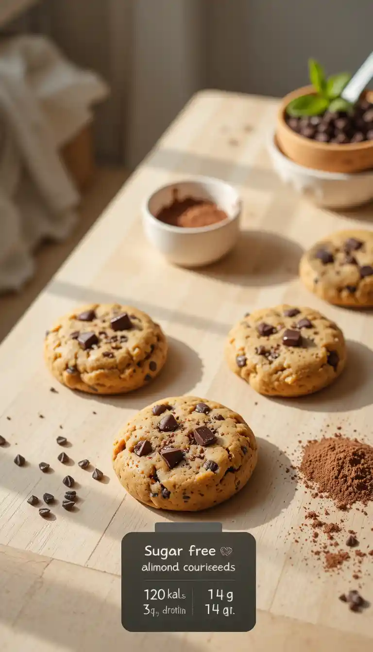Galletas saludables de harina de almendra sobre una mesa clara de madera en la cocina