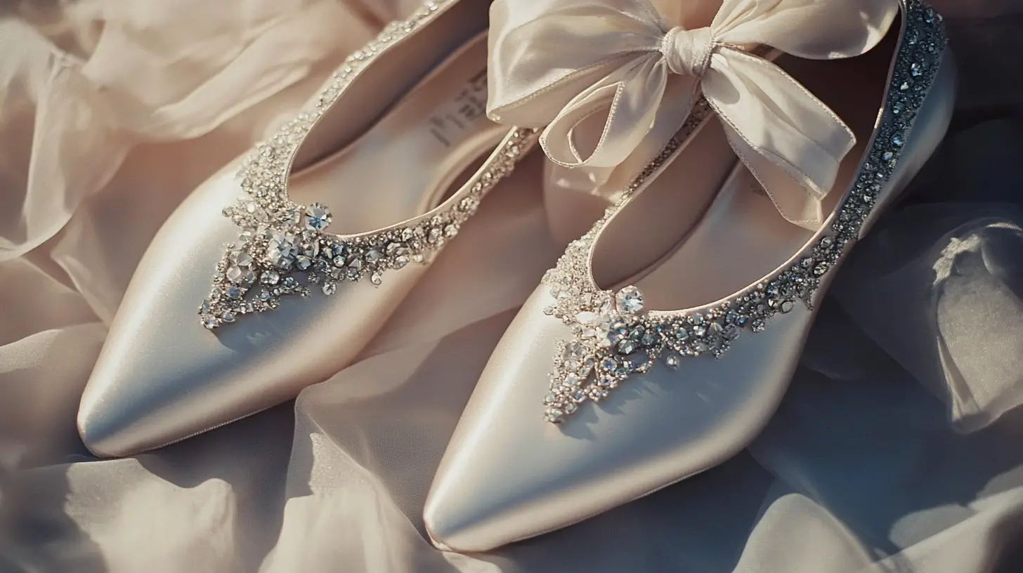 Embellished white satin ballet pointe shoes with ribbons