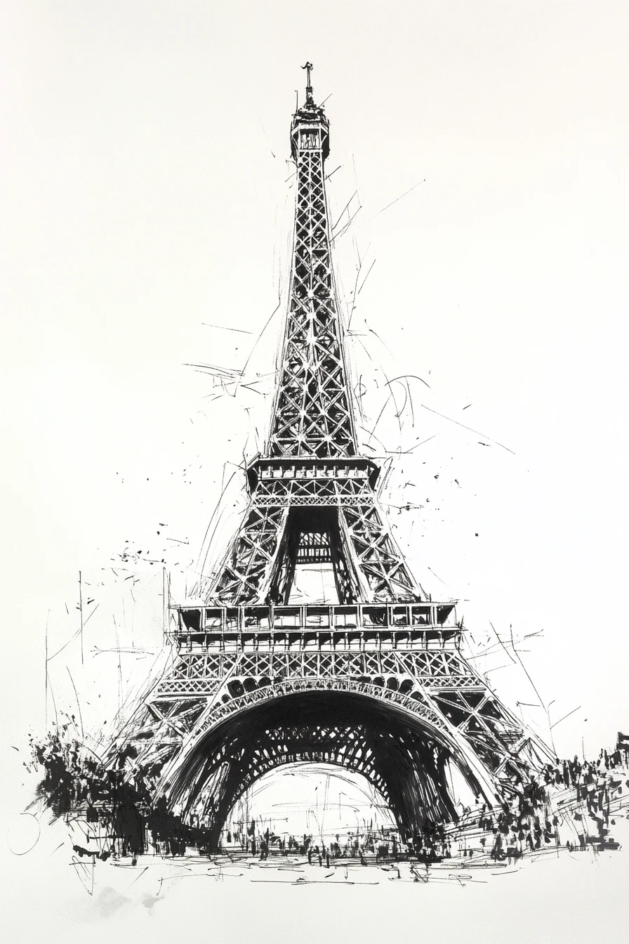 Boceto conceptual de la estructura arquitectónica de la Torre Eiffel