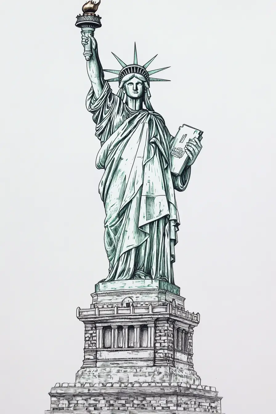 Ink sketch of a monumental statue with soft professional lighting