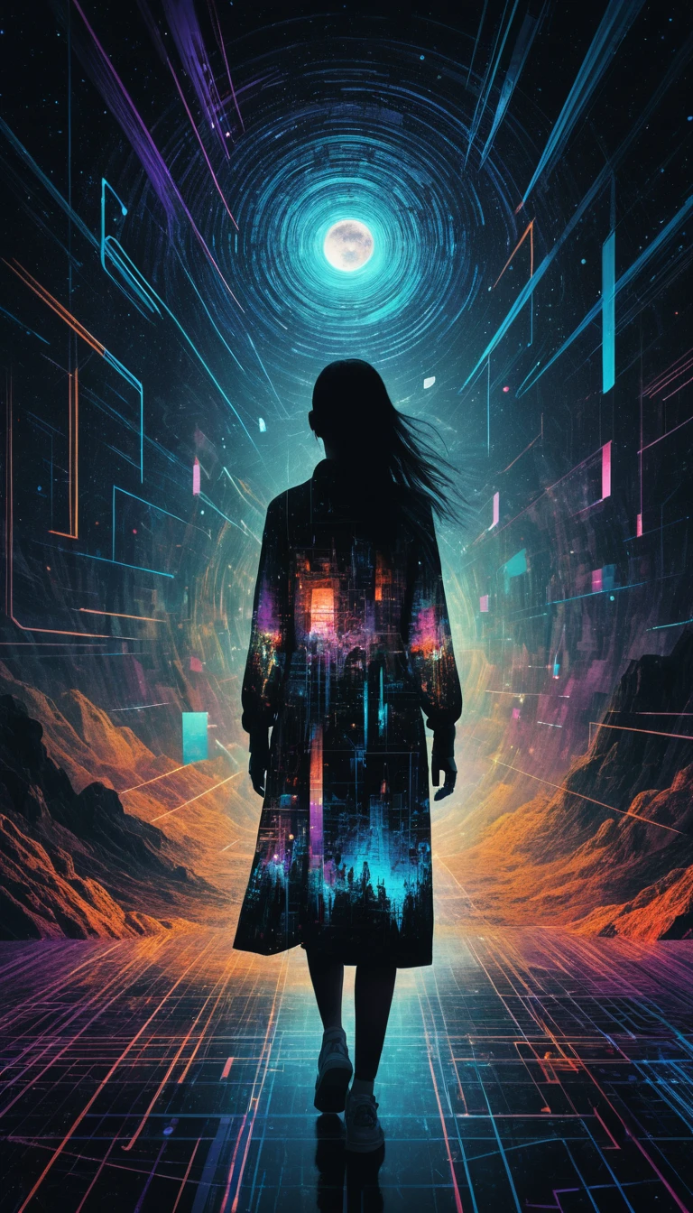 Surreal glitch art portrait of a woman with pixelated chaos
