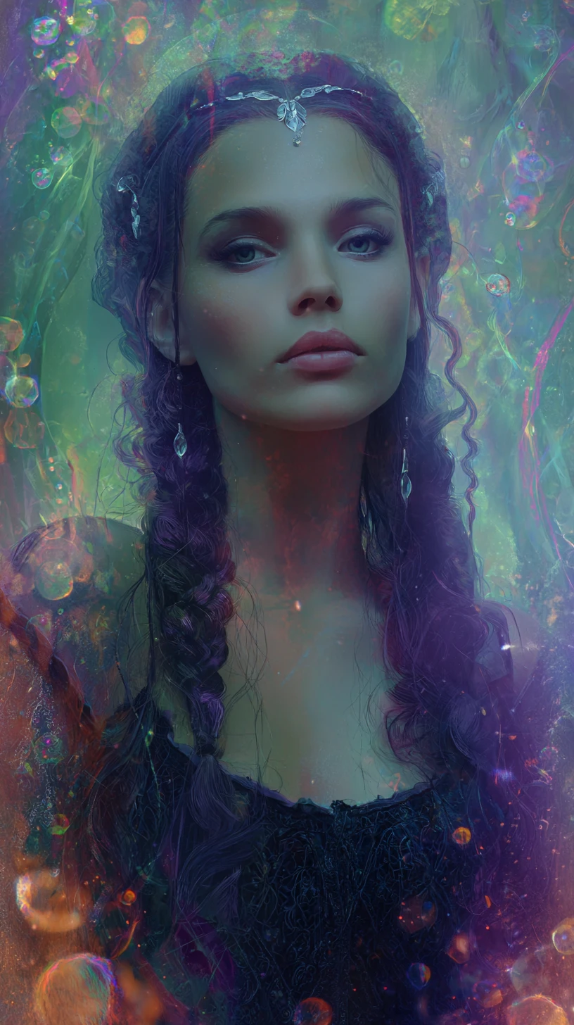 Dark fantasy portrait of a neon lit goth princess