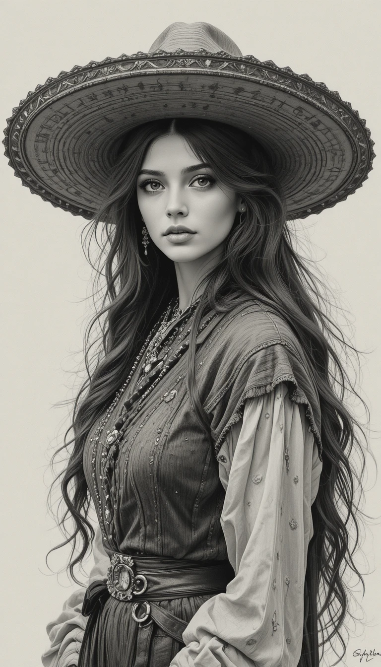 Mulher bonita de sombrero em retrato a óleo impressionista