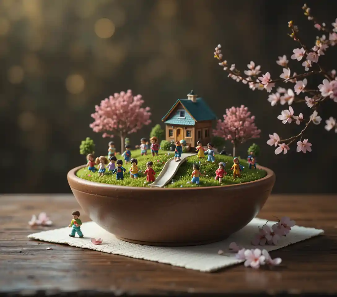 Close up kindergarten playground in a ceramic bowl