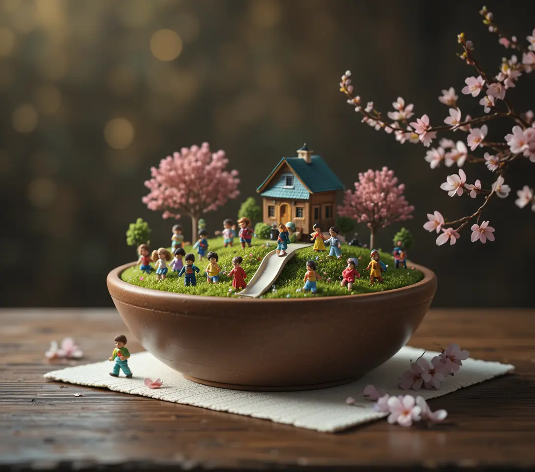 Close up kindergarten playground in a ceramic bowl