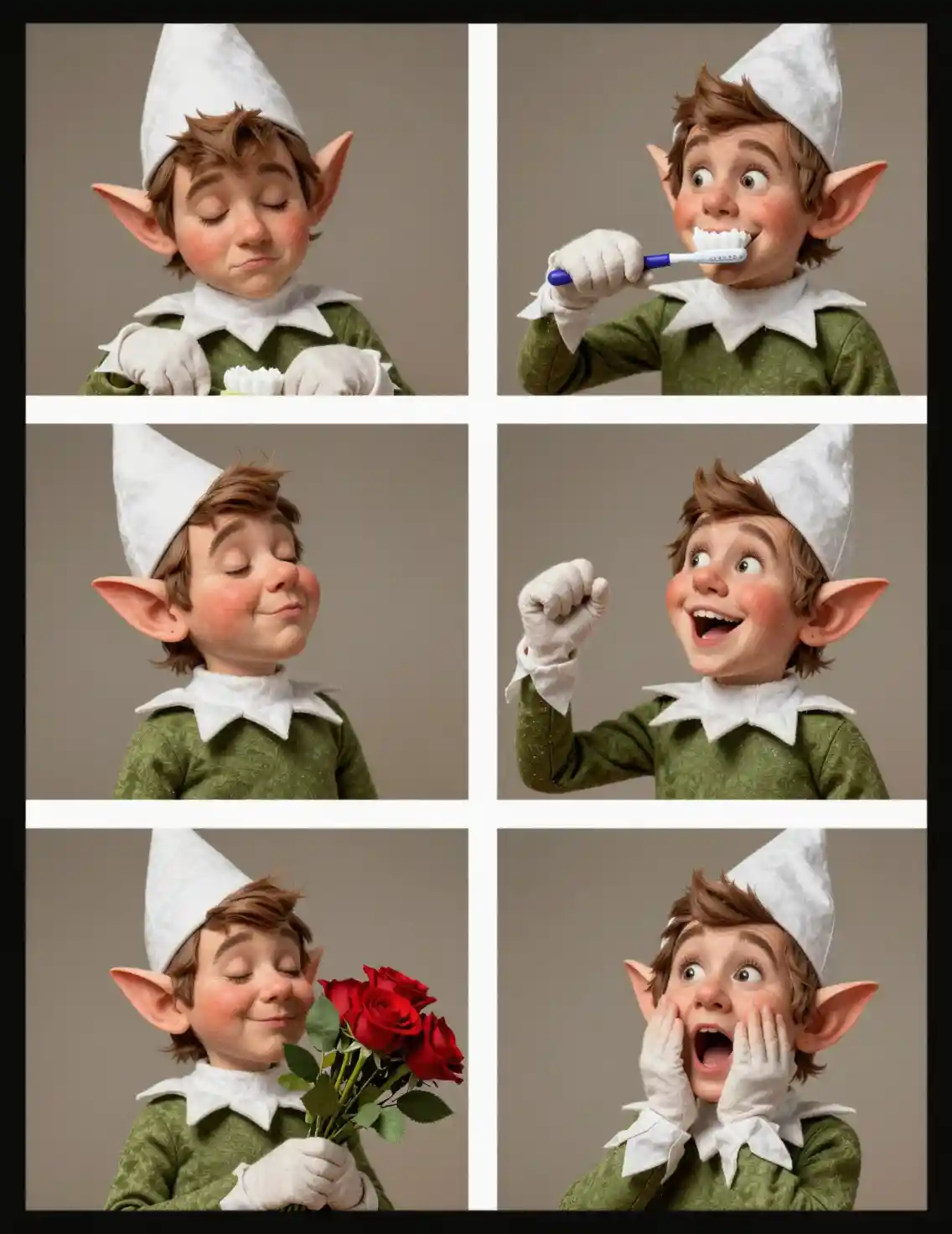 Fantasy elf in six expressive daily life scenes