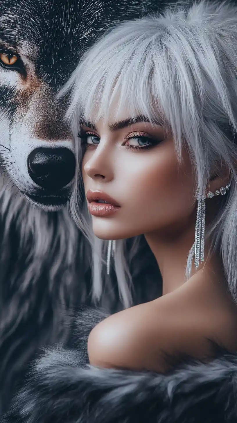 Fierce fashion woman with wolf inspired hair and jewelry
