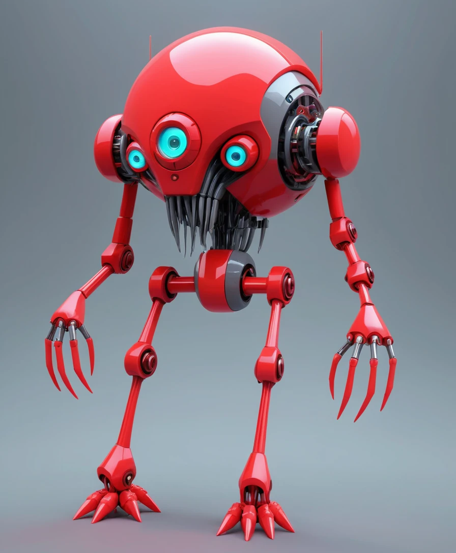 Monstruo kawaii neón con cuerpo de cuarzo rojo y piernas largas y delgadas