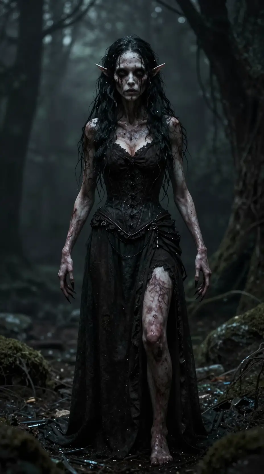 Terrifying monster in a dark cinematic horror scene