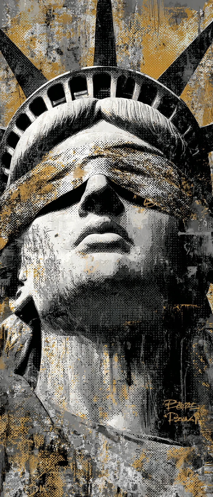 Ritratto Astratto della Statua della Libertà in Monocromo con Grana