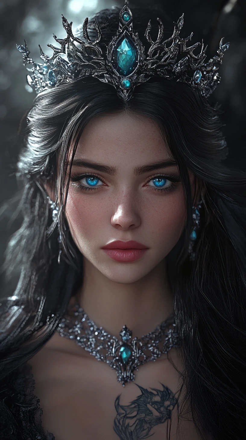 Dark haired snow queen witch with gothic tiara portrait